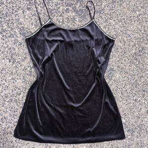 Cinema Etoile Black Silky Velvet Mini Slip Dress Camisole Nightgown Large